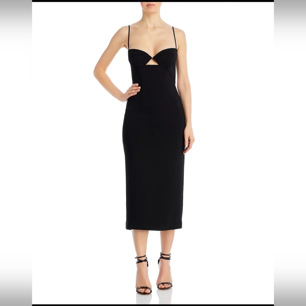 #165 Bardot Black Open Back Midi Dress NWT